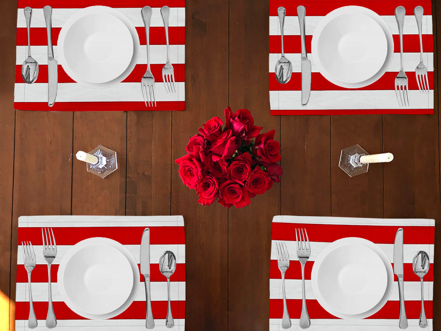 2" Wide Stripes Print Cotton Dinner Table Placemats Holiday Home Decoration 13" x 19" (Pack of 4)