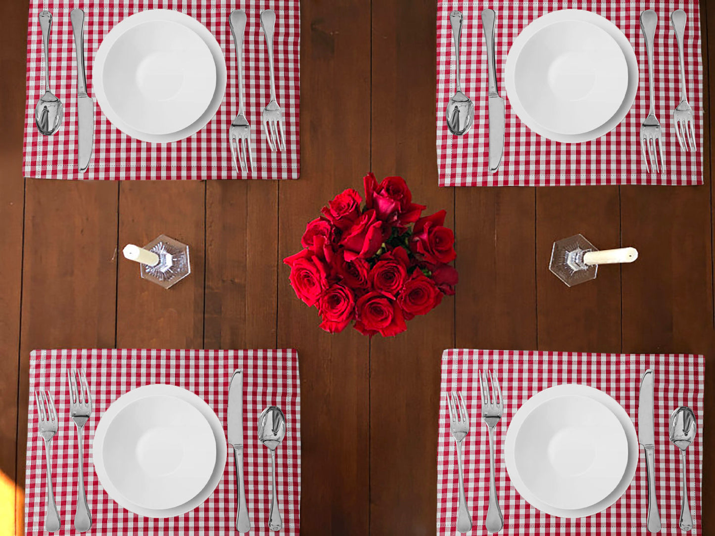 Very Small Gingham 1/8th Inch Checkered Cotton Dinner Table Placemats Holiday Home Decoration 13" x 19" (Pack of 4)