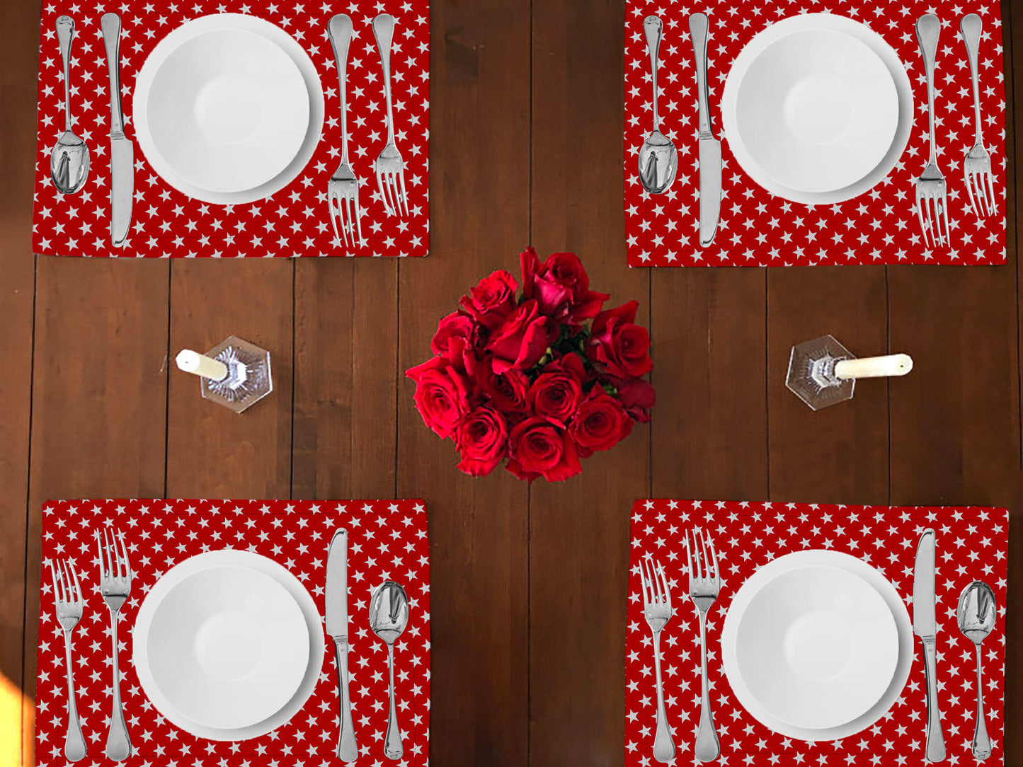 Stars Print Cotton Dinner Table Placemats Holiday Home Decoration 13" x 19" (Pack of 4)