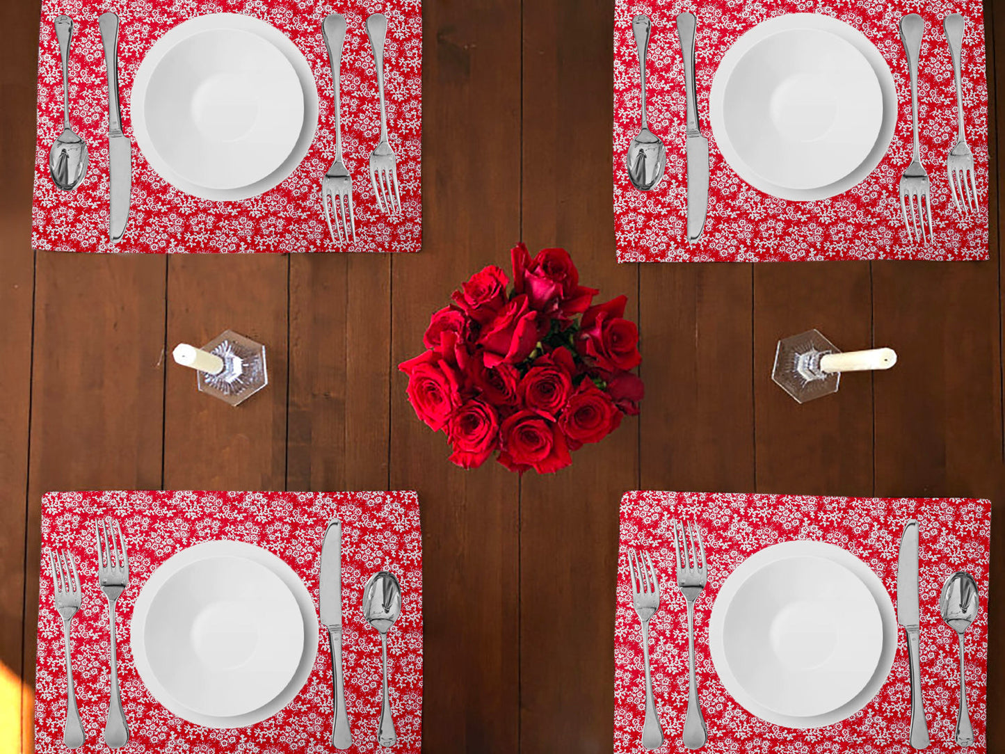 Botanic Flower Pattern Cotton Dinner Table Placemats Holiday Home Decoration 13" x 19" (Pack of 4)