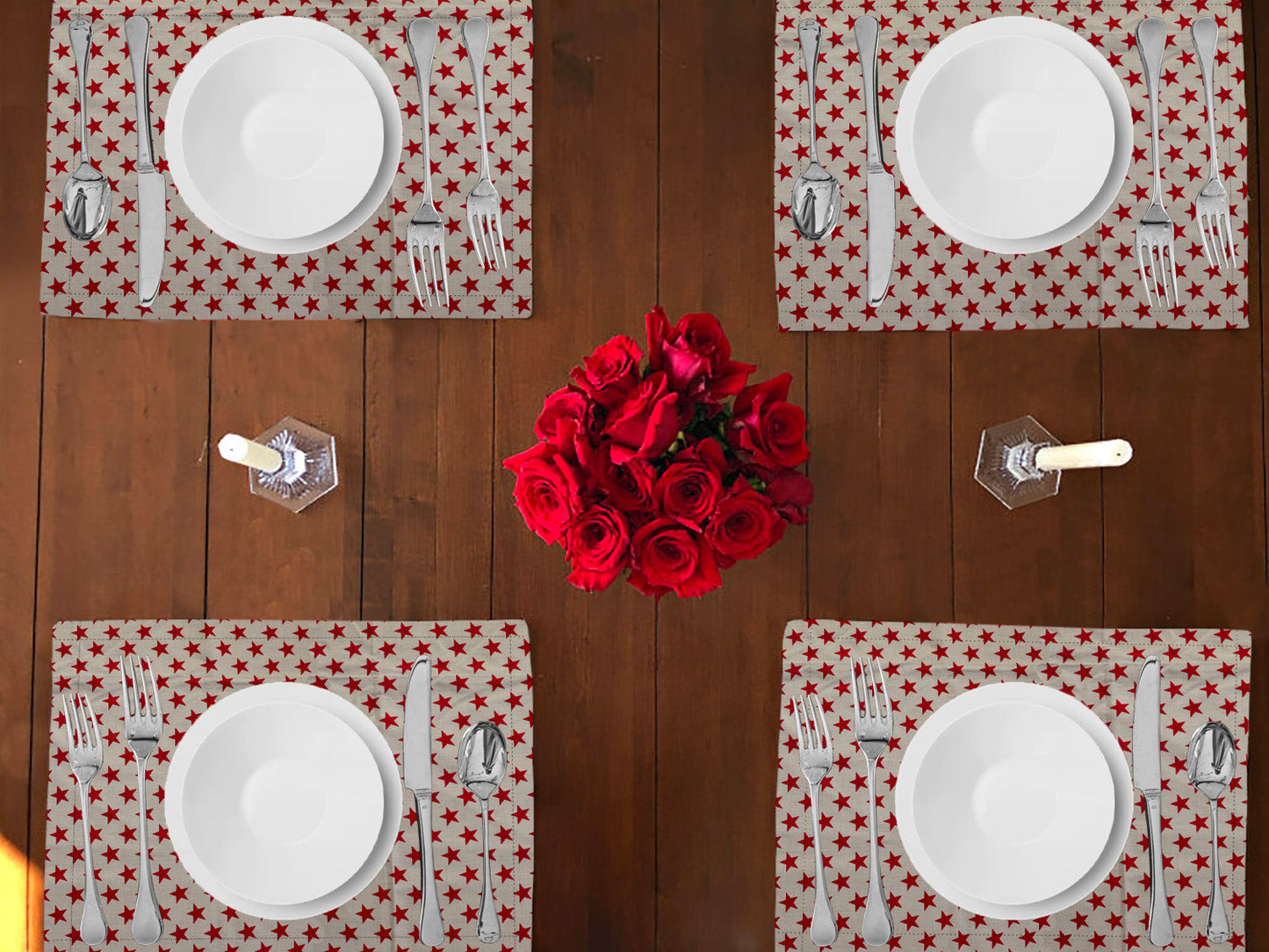Stars Print Cotton Dinner Table Placemats Holiday Home Decoration 13" x 19" (Pack of 4)