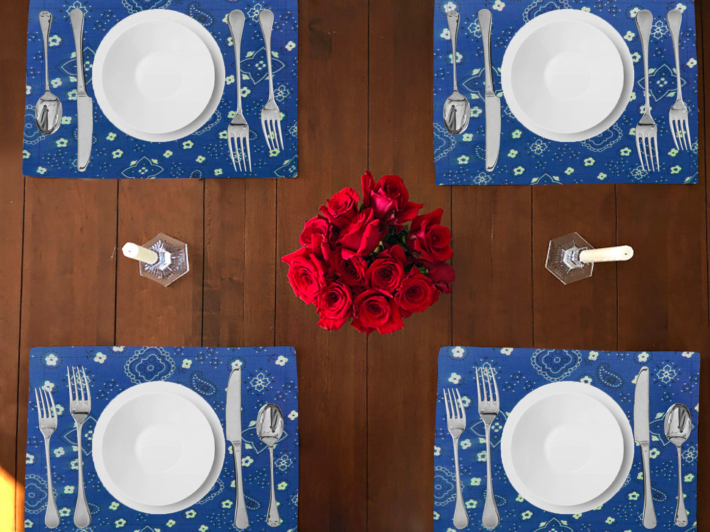 Bandanna Print Cotton Dinner Table Placemats Holiday Home Decoration 13" x 19" (Pack of 4)