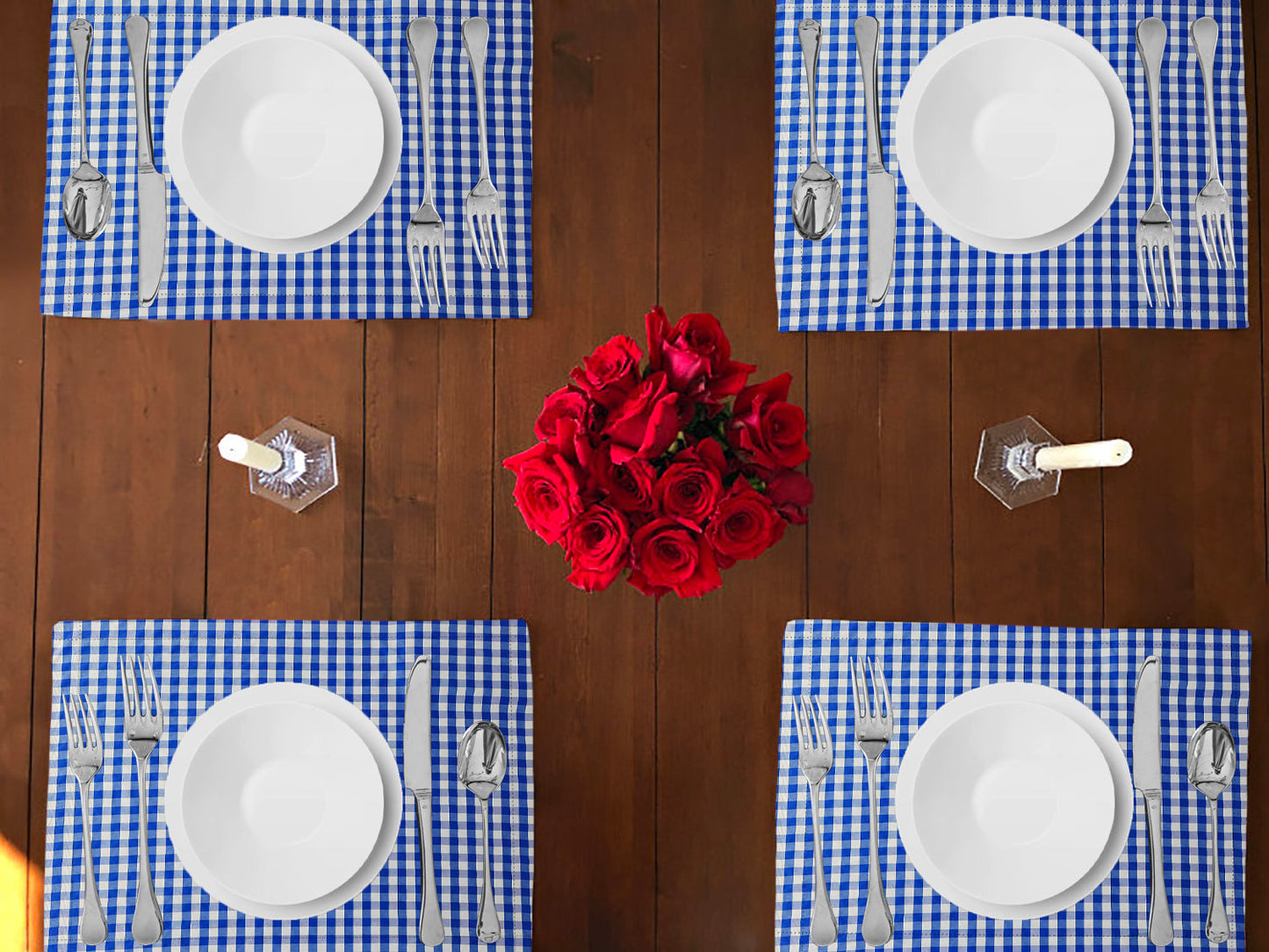 Very Small Gingham 1/8th Inch Checkered Cotton Dinner Table Placemats Holiday Home Decoration 13" x 19" (Pack of 4)