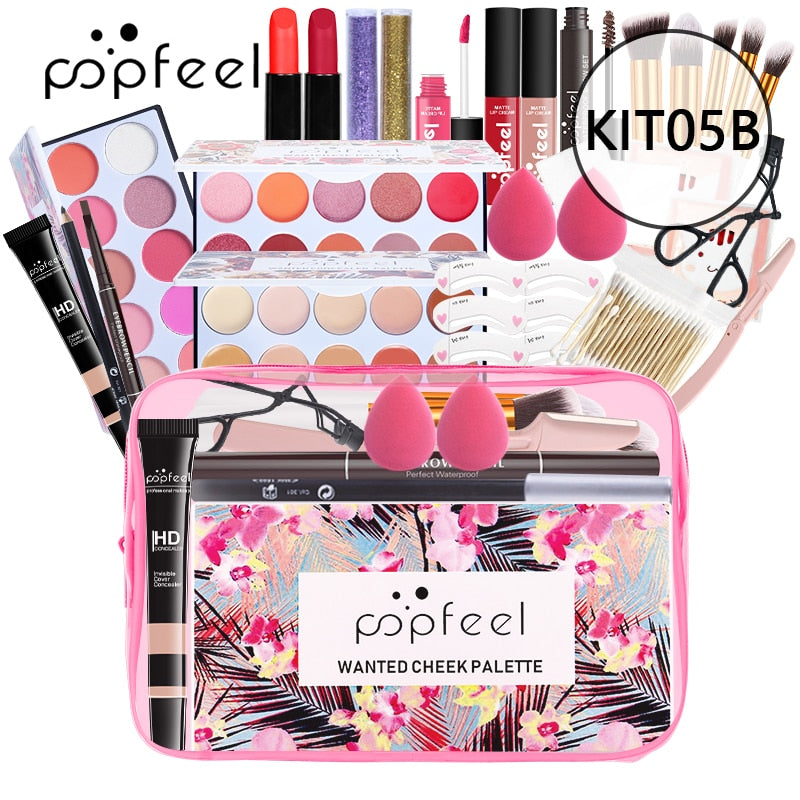 All In One Makeup Kit(Eyeshadow, LiGloss,Lipstick,Brushes,Eyebrow,Concealer)Beauty Cosmetic Bag