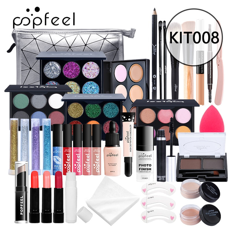 All In One Makeup Kit(Eyeshadow, LiGloss,Lipstick,Brushes,Eyebrow,Concealer)Beauty Cosmetic Bag