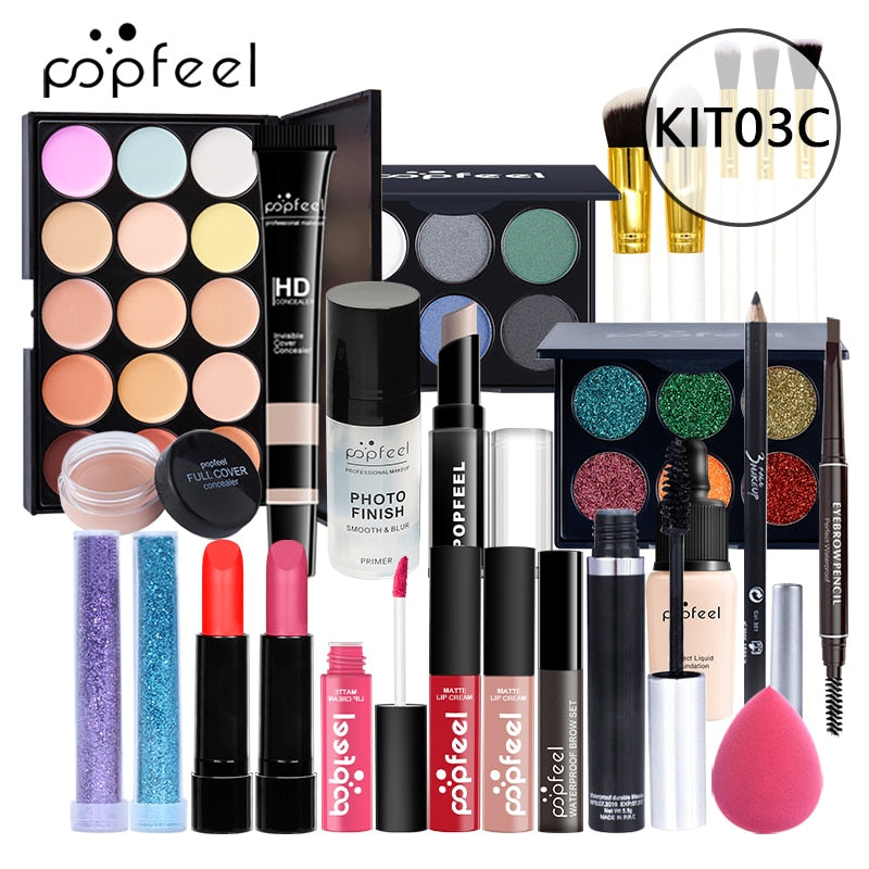 All In One Makeup Kit(Eyeshadow, LiGloss,Lipstick,Brushes,Eyebrow,Concealer)Beauty Cosmetic Bag