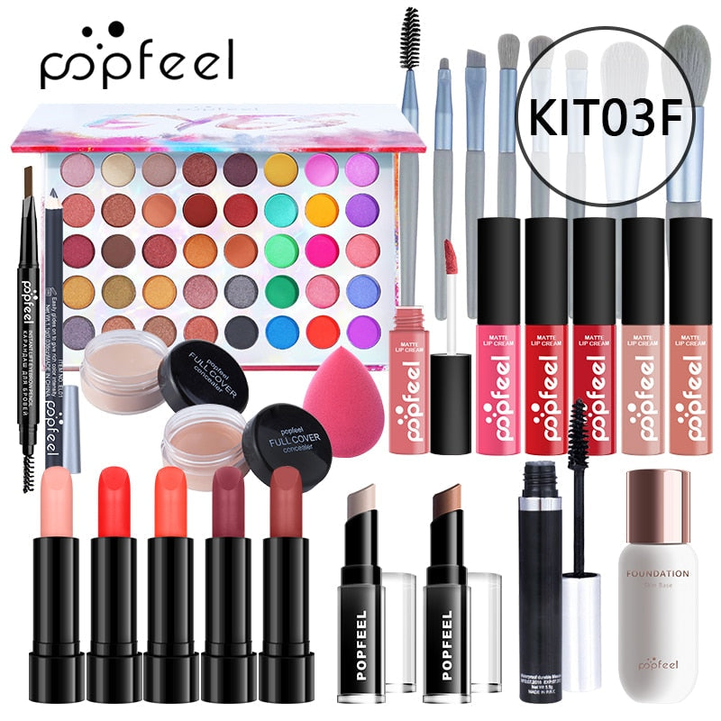 All In One Makeup Kit(Eyeshadow, LiGloss,Lipstick,Brushes,Eyebrow,Concealer)Beauty Cosmetic Bag