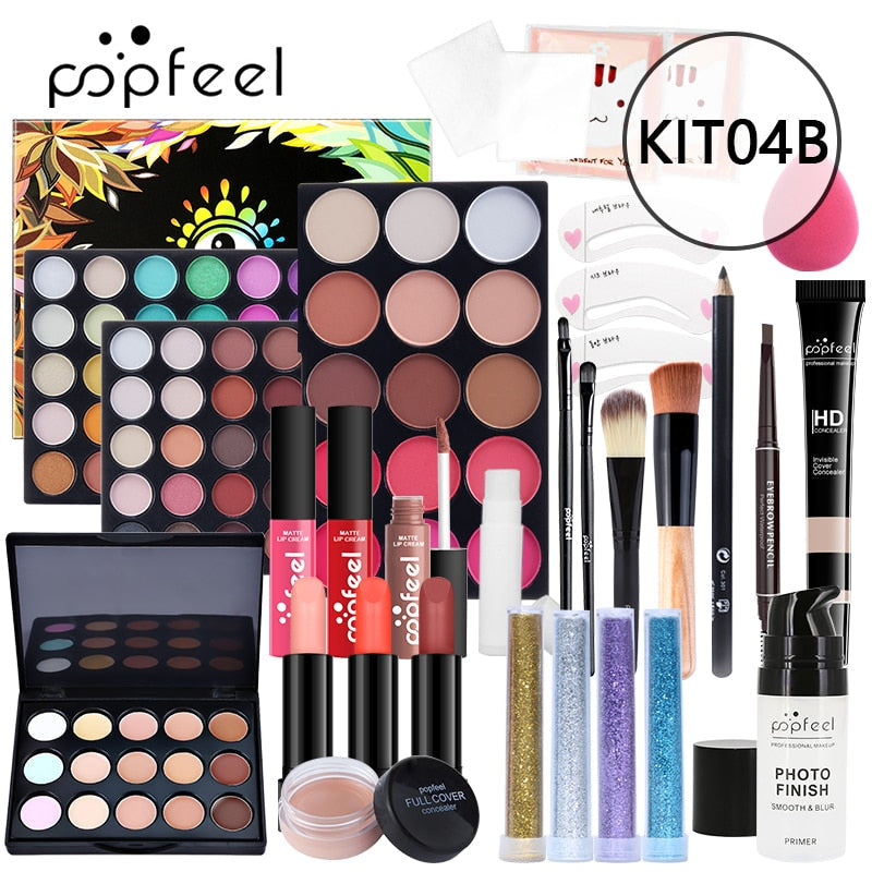 All In One Makeup Kit(Eyeshadow, LiGloss,Lipstick,Brushes,Eyebrow,Concealer)Beauty Cosmetic Bag