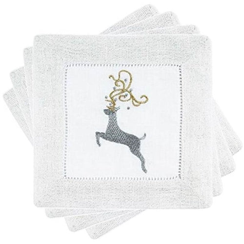 Sferra Reindeer Gold/Silver Cocktail Napkins (Set of 4)
