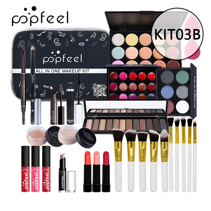 All In One Makeup Kit(Eyeshadow, LiGloss,Lipstick,Brushes,Eyebrow,Concealer)Beauty Cosmetic Bag