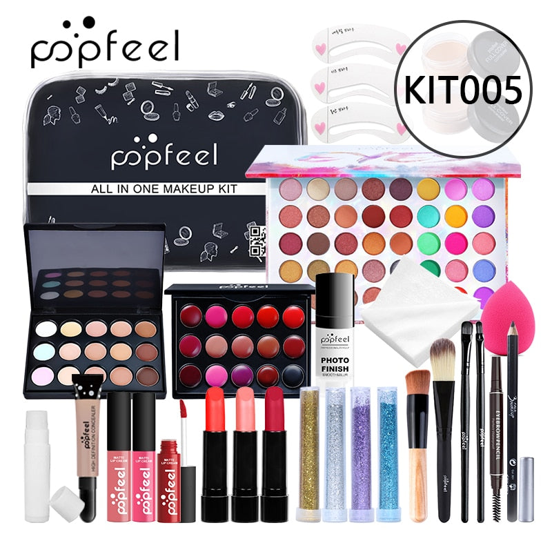 All In One Makeup Kit(Eyeshadow, LiGloss,Lipstick,Brushes,Eyebrow,Concealer)Beauty Cosmetic Bag