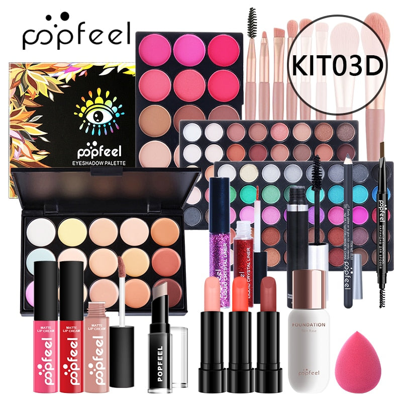 All In One Makeup Kit(Eyeshadow, LiGloss,Lipstick,Brushes,Eyebrow,Concealer)Beauty Cosmetic Bag
