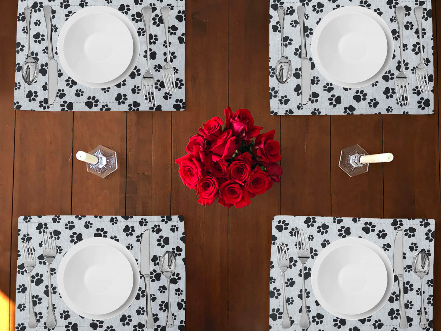 Animal Paw Prints Cotton Dinner Table Placemats Holiday Home Decoration 13" x 19" (Pack of 4)