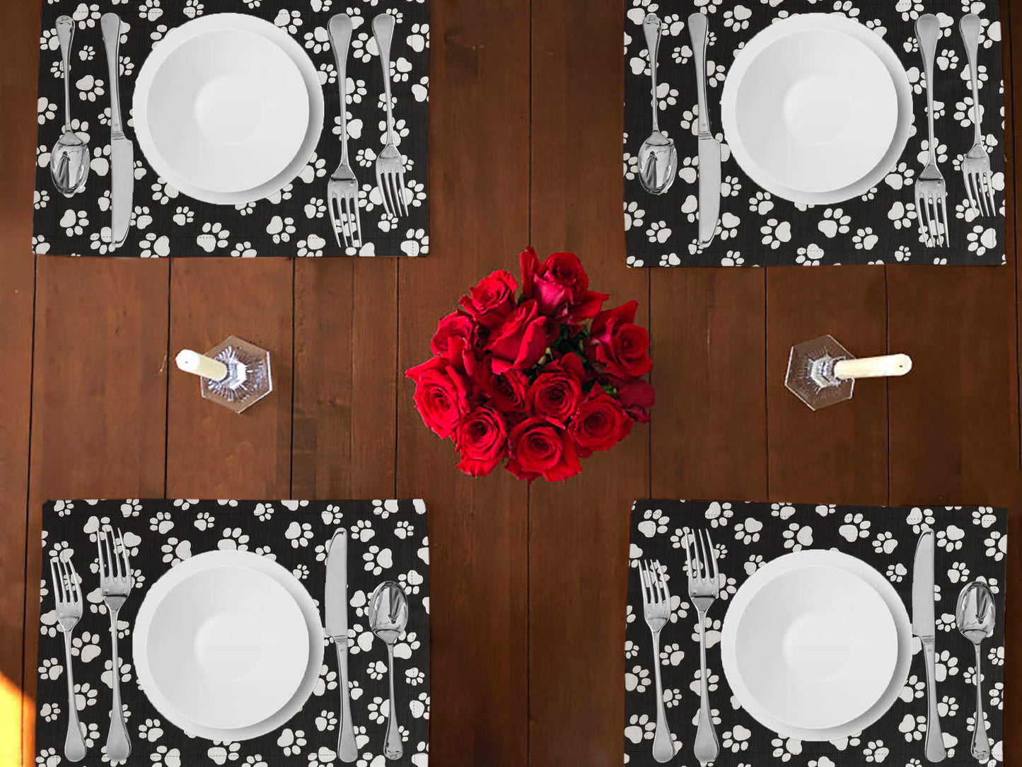 Animal Paw Prints Cotton Dinner Table Placemats Holiday Home Decoration 13" x 19" (Pack of 4)