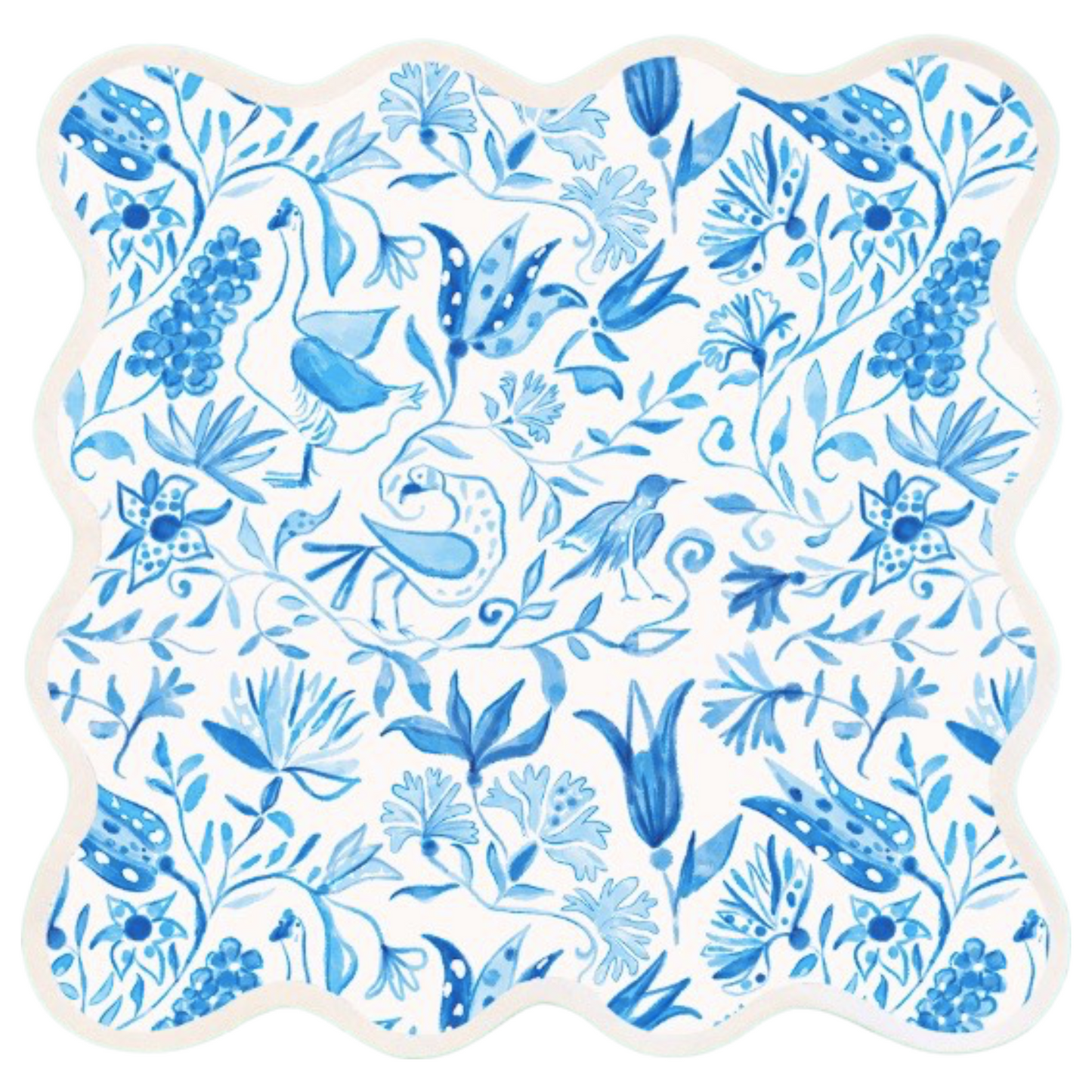 Square Scalloped Placemat, Birds of Paradise - Blue