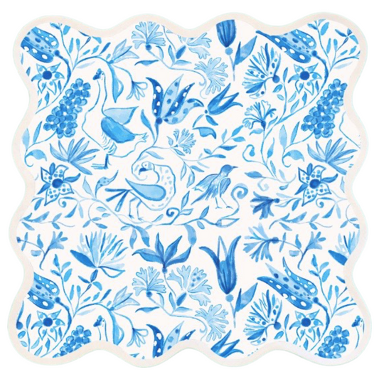 Square Scalloped Placemat, Birds of Paradise - Blue