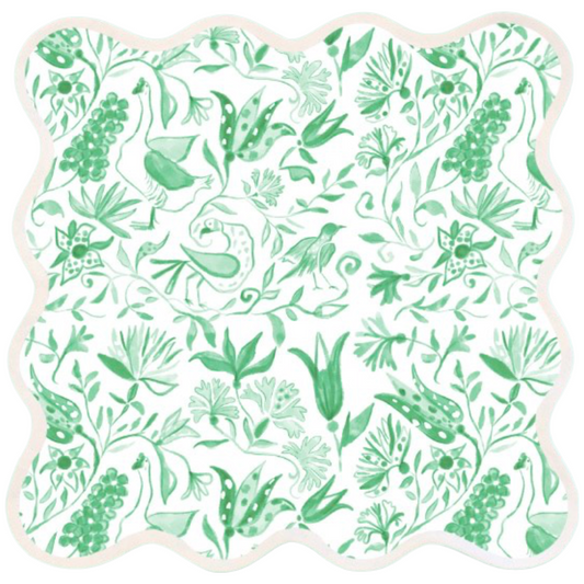 Square Scalloped Placemat, Birds of Paradise - Green