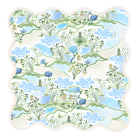 Square Scalloped Placemat, Blue Pagoda