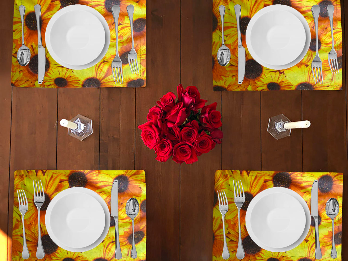 Sunflowers Print Cotton Dinner Table Placemats Holiday Home Decoration 13" x 19" (Pack of 4)