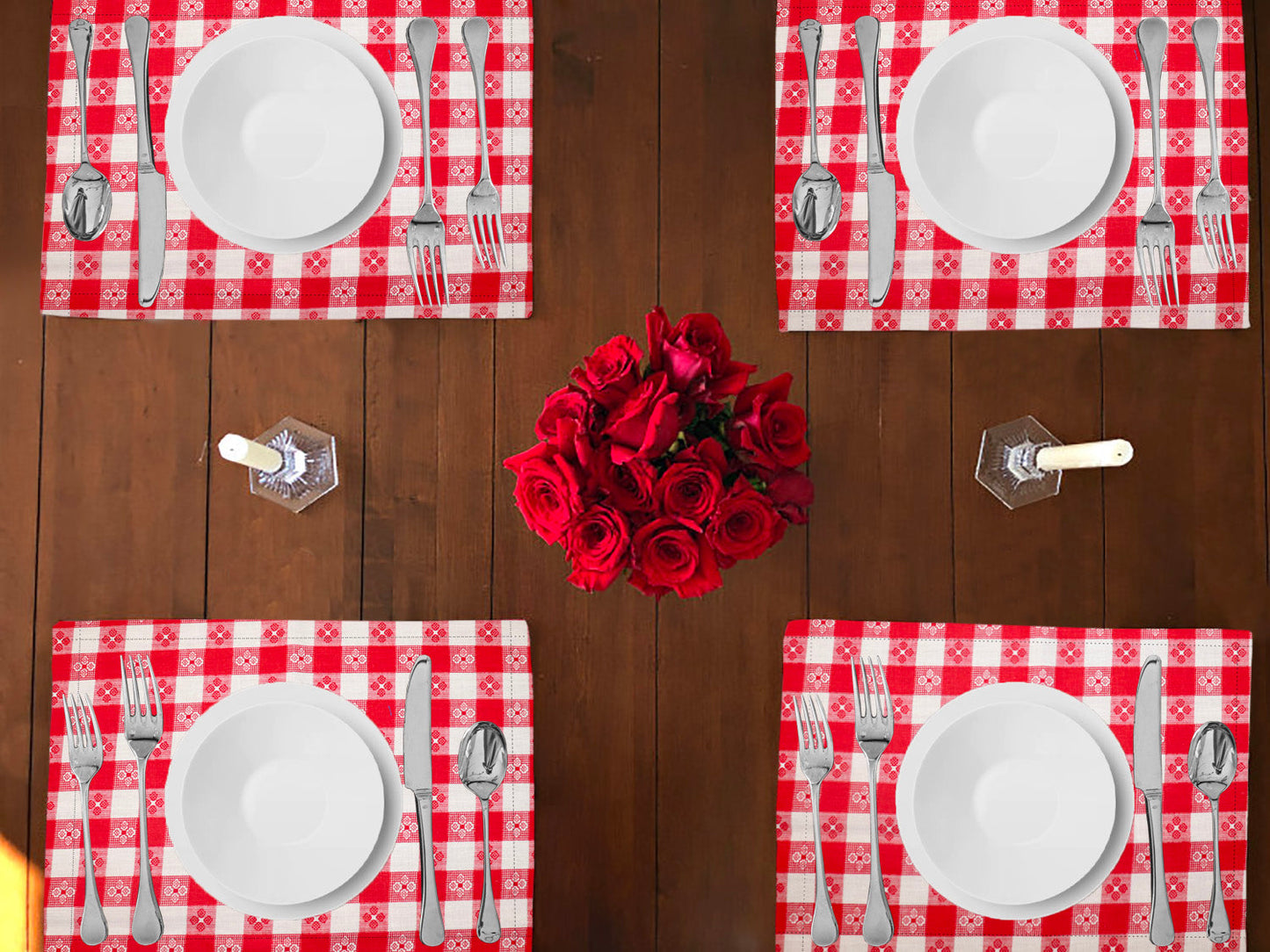 Tavern Check Plaid Print Cotton Dinner Table Placemats Holiday Home Decoration 13" x 19" (Pack of 4)