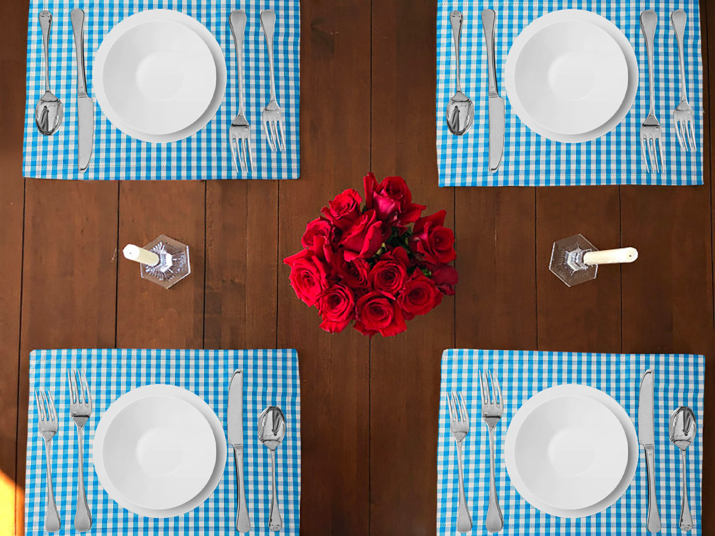 Very Small Gingham 1/8th Inch Checkered Cotton Dinner Table Placemats Holiday Home Decoration 13" x 19" (Pack of 4)