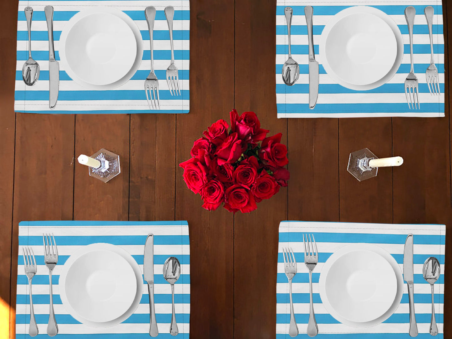 1" Wide Stripes Print Cotton Dinner Table Placemats Holiday Home Decoration 13" x 19" (Pack of 4)