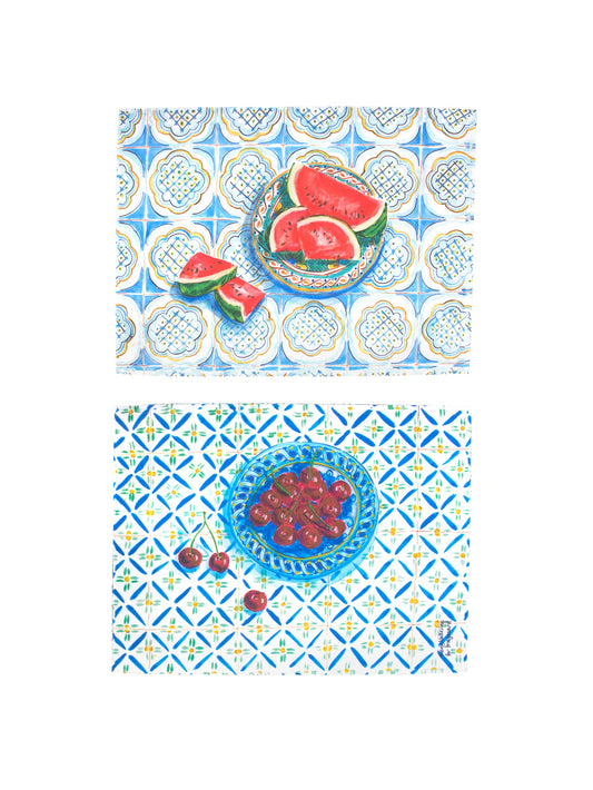 Watermelon and Cherries Two Sided Placemat Set
