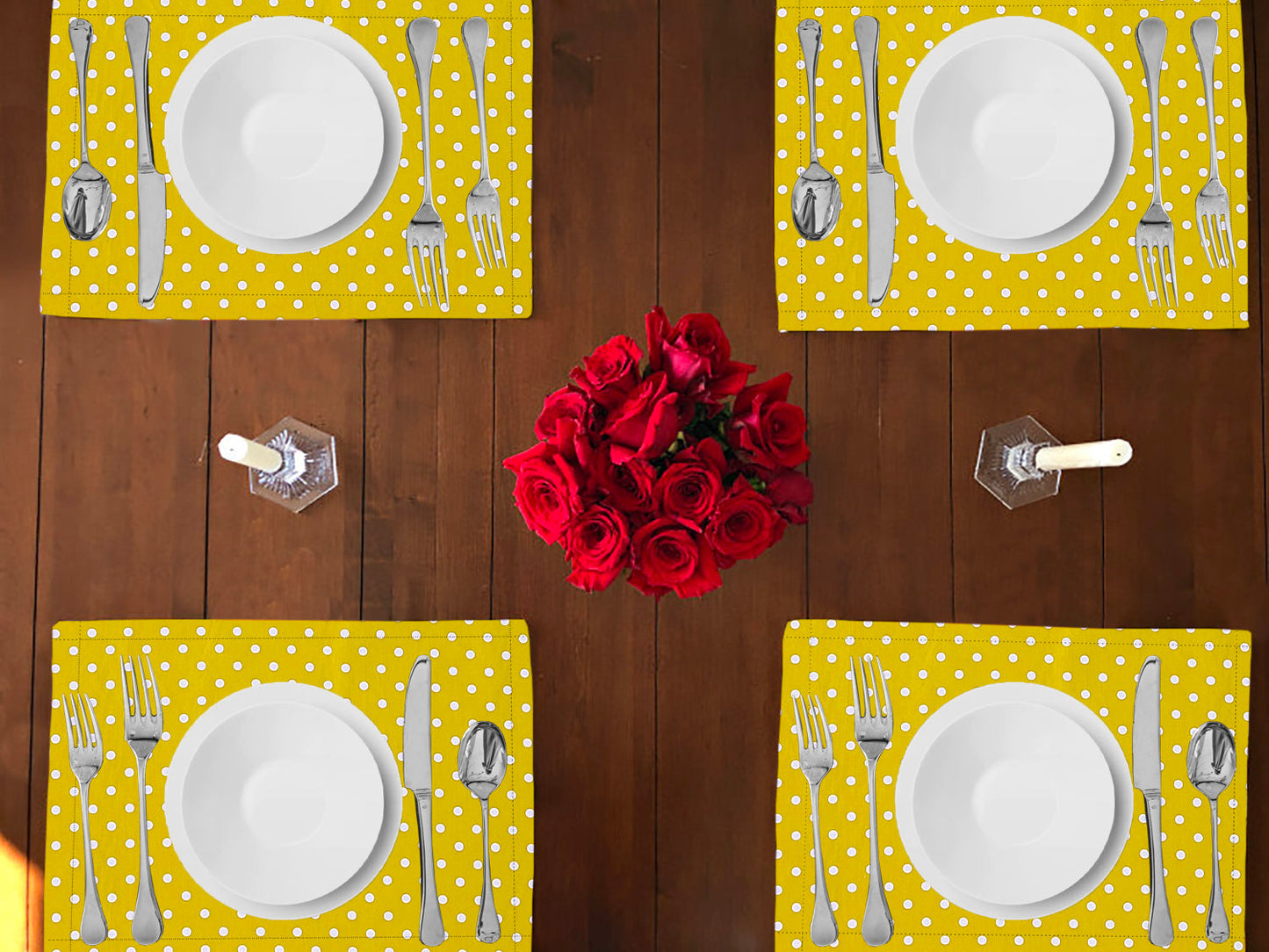 Small Dots Print Cotton Dinner Table Placemats Holiday Home Decoration 13" x 19" (Pack of 4)