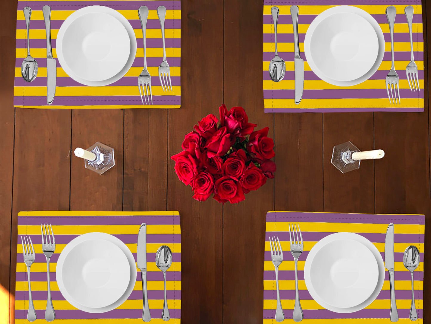 1" Wide Stripes Print Cotton Dinner Table Placemats Holiday Home Decoration 13" x 19" (Pack of 4)