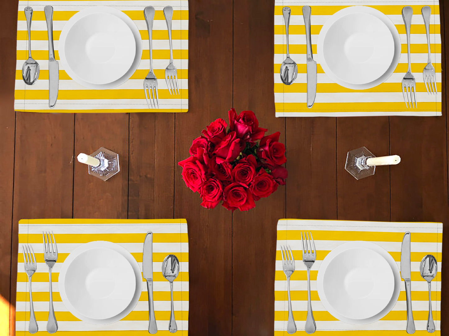 1" Wide Stripes Print Cotton Dinner Table Placemats Holiday Home Decoration 13" x 19" (Pack of 4)