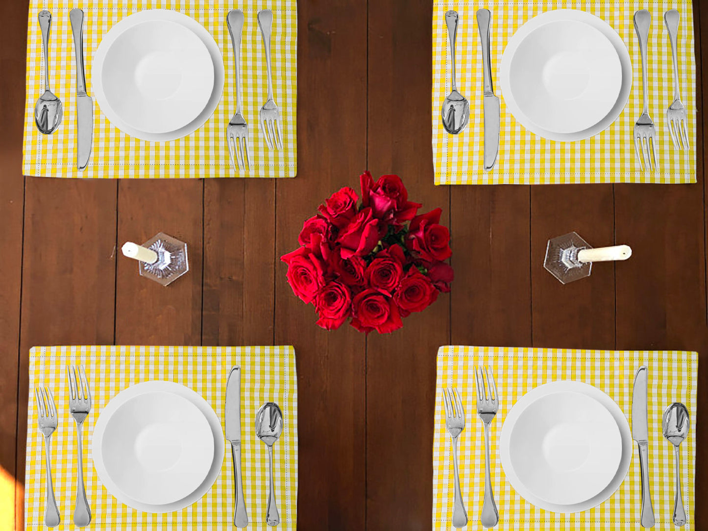 Very Small Gingham 1/8th Inch Checkered Cotton Dinner Table Placemats Holiday Home Decoration 13" x 19" (Pack of 4)
