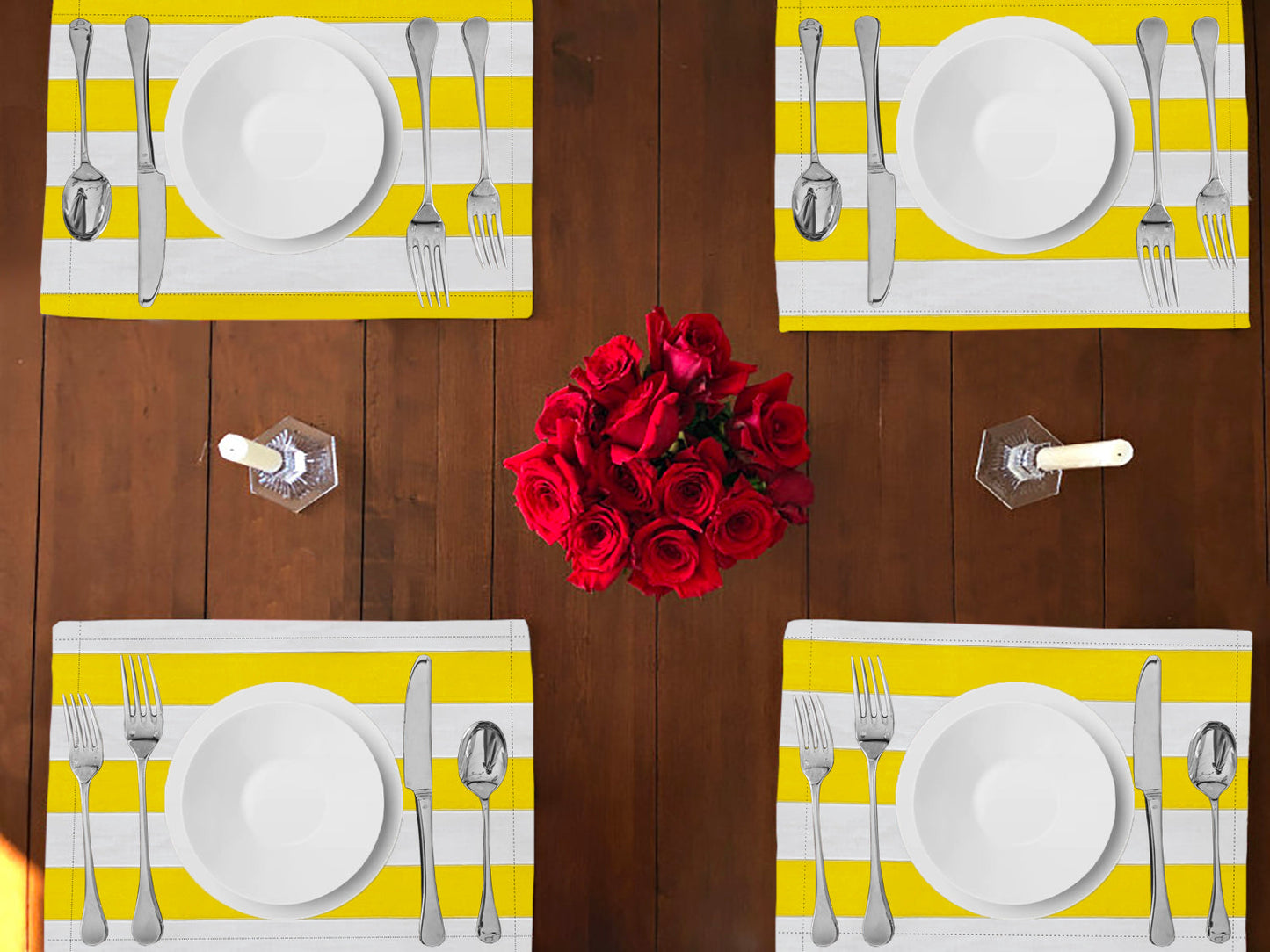 2" Wide Stripes Print Cotton Dinner Table Placemats Holiday Home Decoration 13" x 19" (Pack of 4)