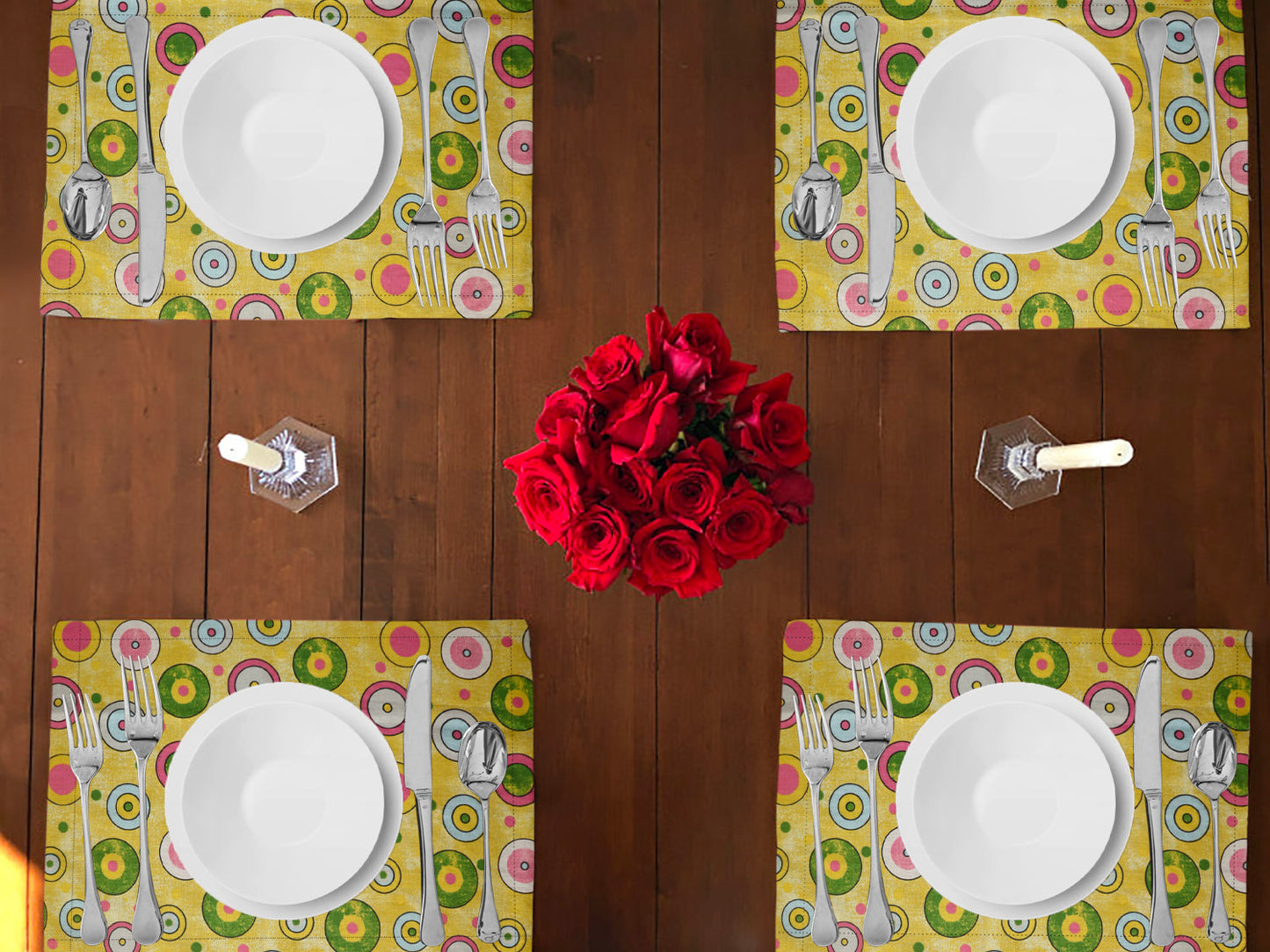 Colorful Circles Print Cotton Dinner Table Placemats Holiday Home Decoration 13" x 19" (Pack of 4)