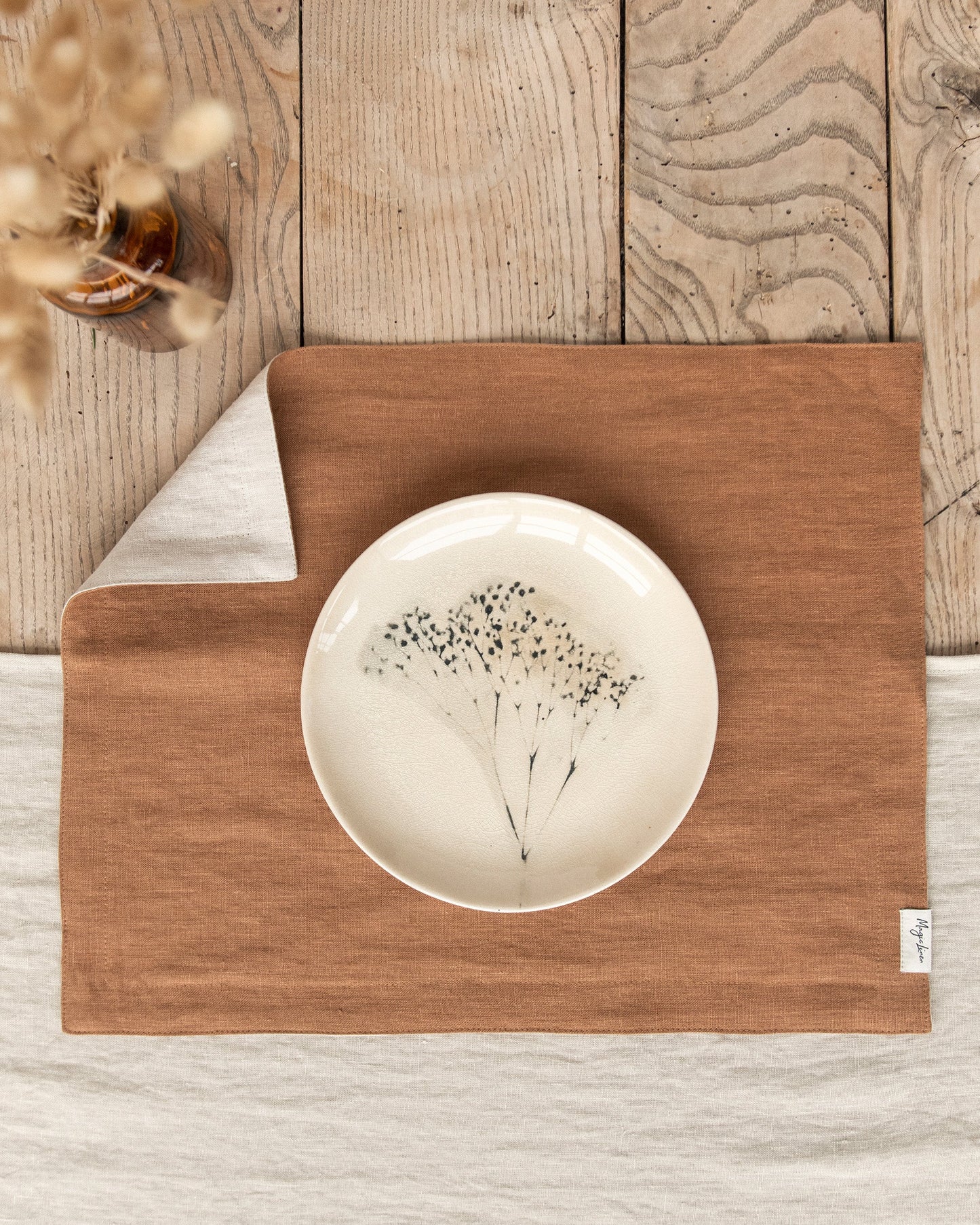 Double layer linen placemat set of 2 in Cinnamon