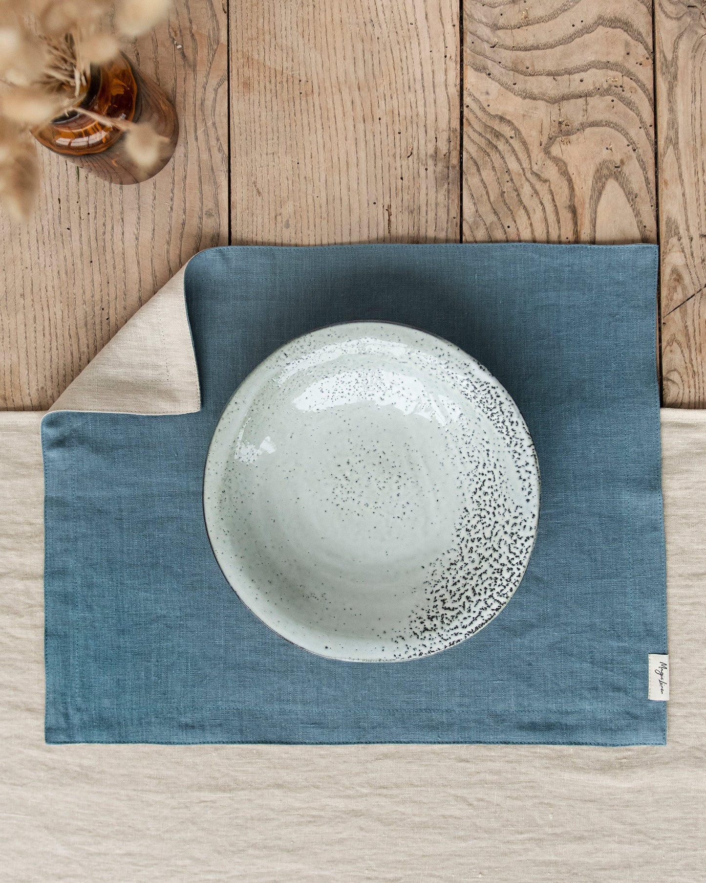Double layer linen placemat set of 2 in Gray blue
