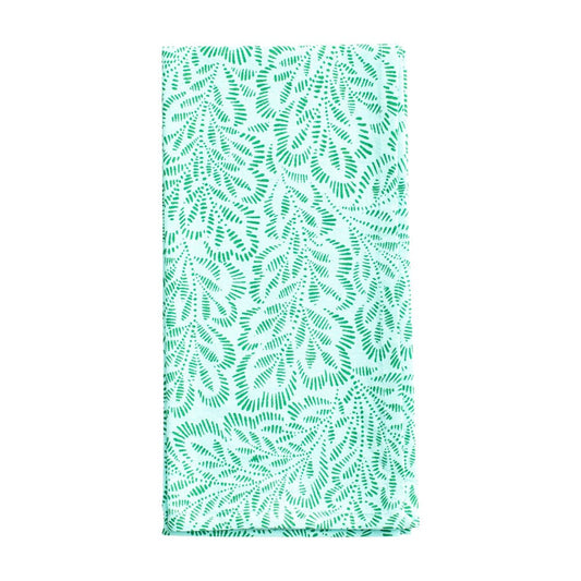 Block Print Leaves Cotton Dinner Napkins in Turquoise & Green - Set of 4