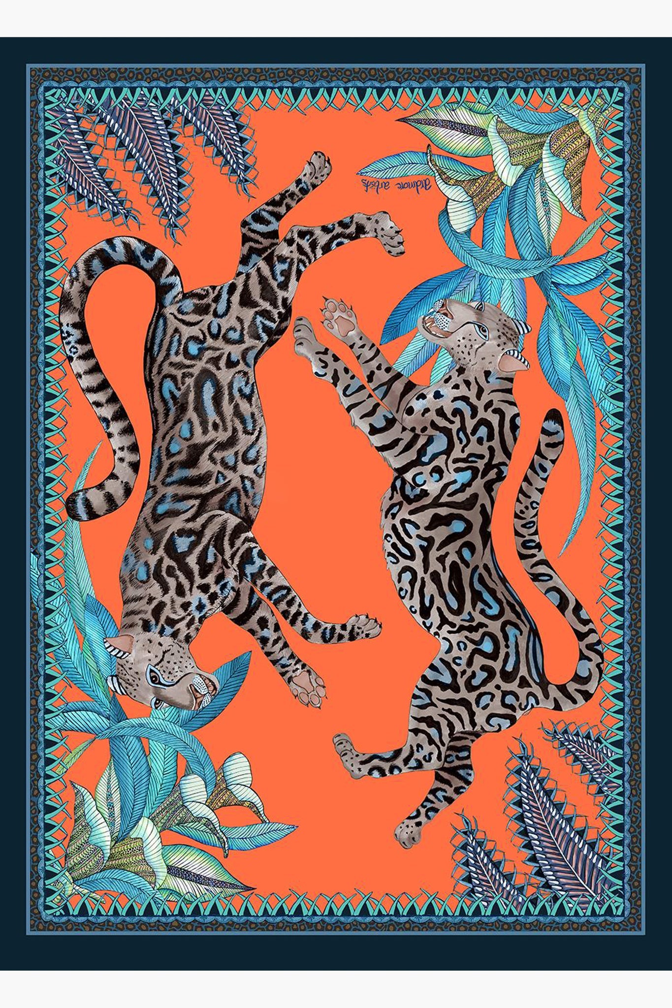 Coral Cheetah Kings Tea Towel