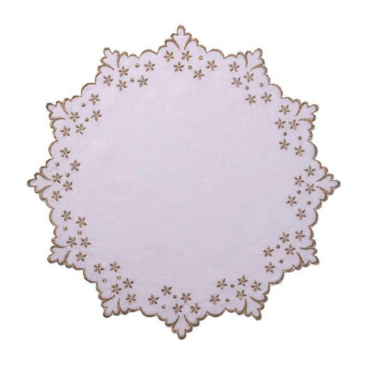 White Celeste Round Placemat With Gold Embroidery