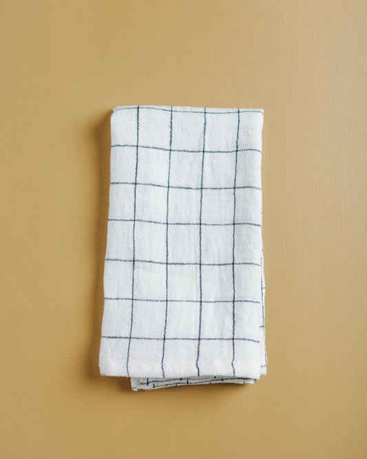 Windowpane Stone Washed Linen Napkin Set Table Linens Creative Women Set of 4 Navy