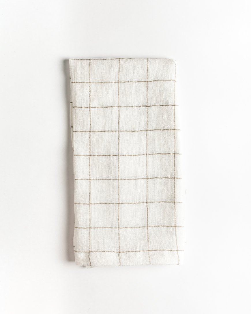 Windowpane Stone Washed Linen Napkin Set Table Linens Creative Women Set of 4 Taupe