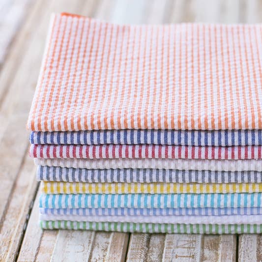 Cloth Beverage Napkins - Seersucker | Set of 8