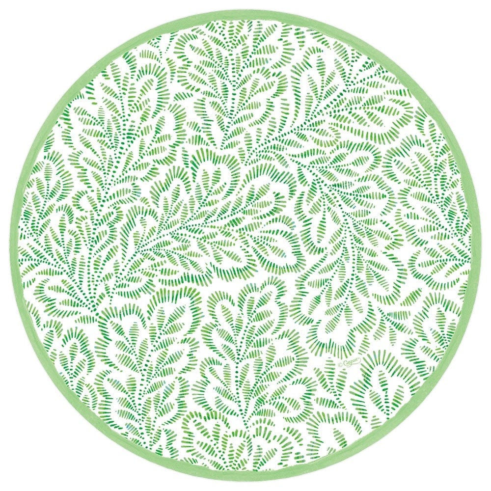 Block Print Leaves Round Paper Placemats in Green - 12 Per Package