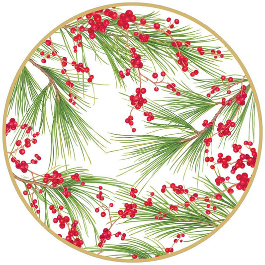 Caspari Berries and Pine Round Paper Placemats - 12 Per Package 1111PPRND