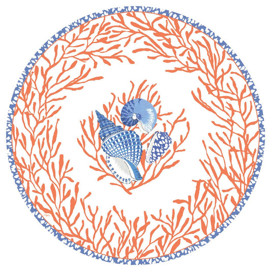 Shell Toile Paper Placemats in Coral & Blue - 12 Per Package,