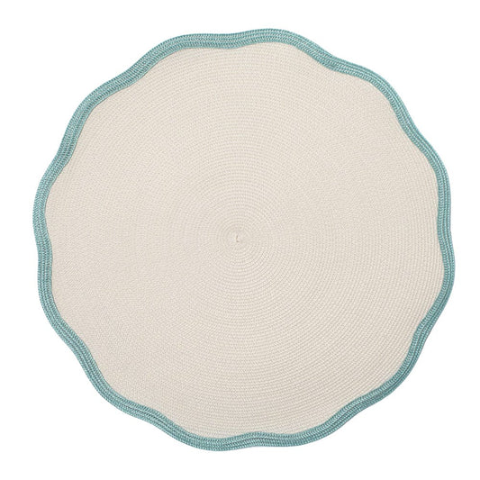 Braided Scallop Edge Round Placemat in Silver & Aqua - 1 Each