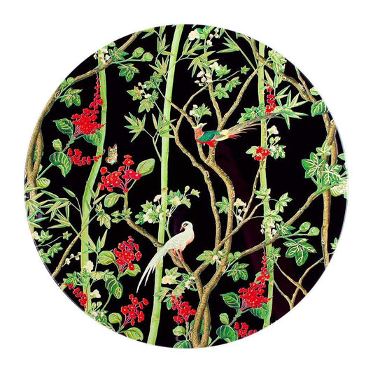 Scots Wallpaper Round Lacquer Placemat in Black - 1 Each