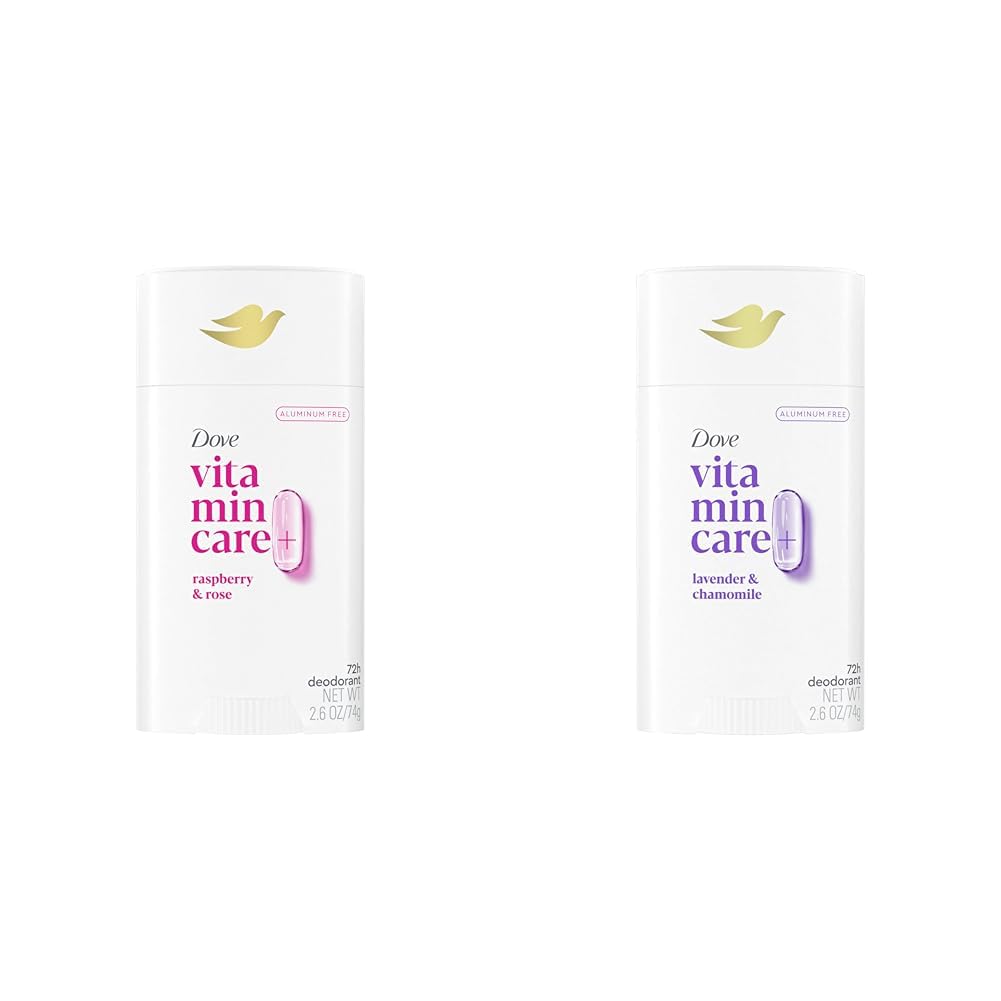 Dove VitaminCare+ Aluminum Free Deodorant Stick Raspberry & Rose and Lavender & Chamomile Scents for 72H Odor Protection 2.6 oz Each