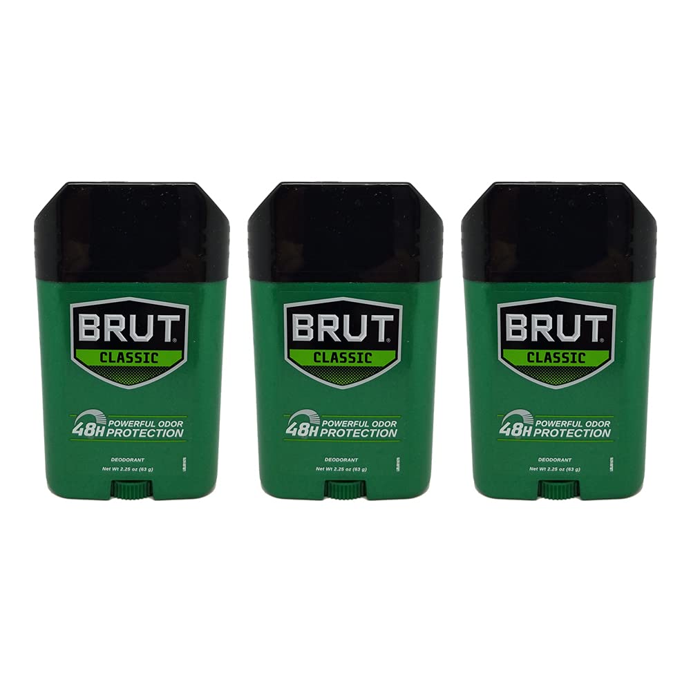 Brut Deodorant 2.25oz Oval Solid Classic Scent (3 Pack)