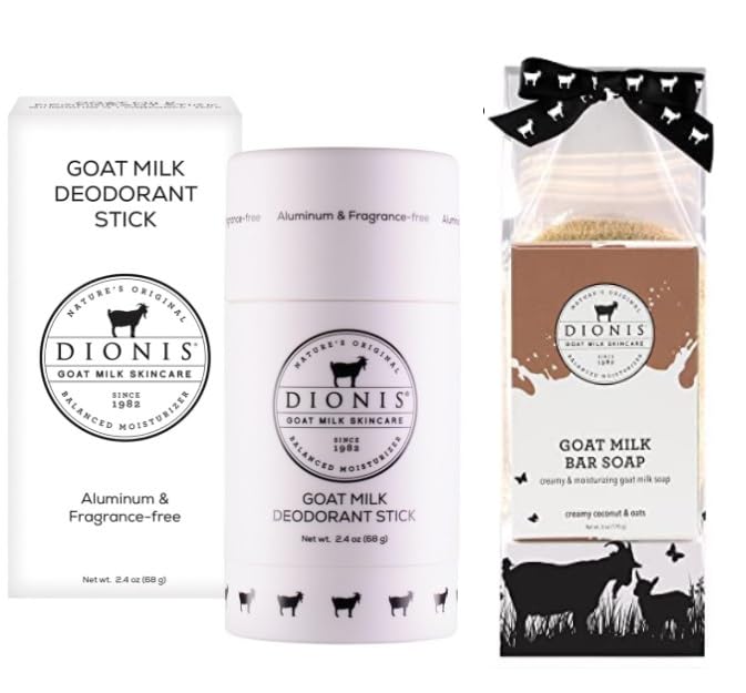 Dionis Goat Milk Skincare Deoderant Stick + Goat Milk Coconut & Oats Ultimate Bar Soap Shower & Bath 3 Pc Travel Set
