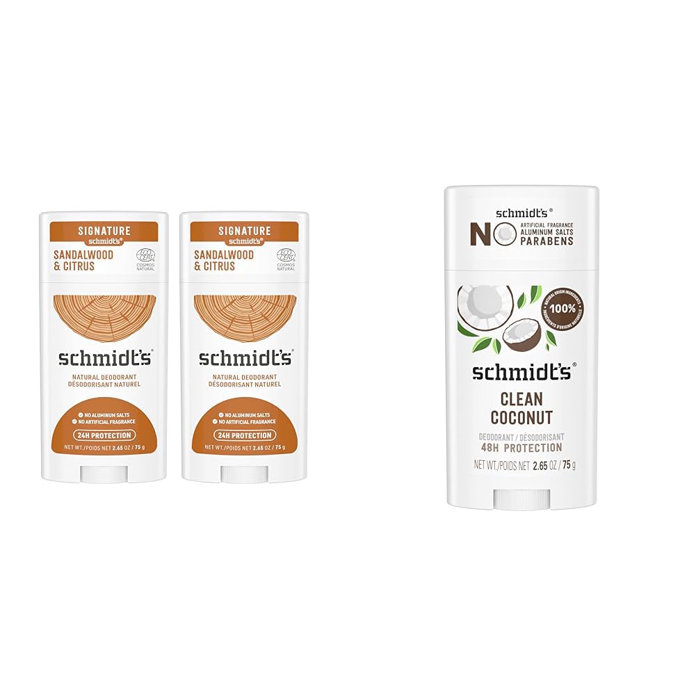 Schmidt's Aluminum Free Natural Deodorant for Women and Men, Sandalwood and Citrus & Aluminum-Free Vegan Deodorant Clean Coconut for Women and Men